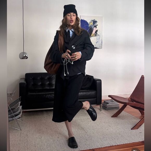 Free People Black Suede Snake Skin Pattern Loafers Mule 8 Preppy Boho Academia - Picture 13 of 14